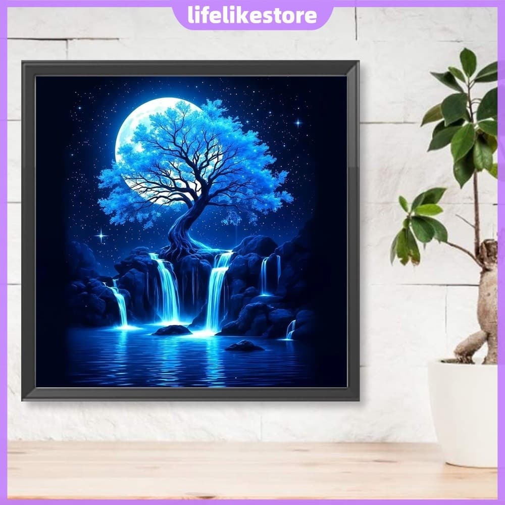 [Novo] Kit De Pintura Diamante 5D Azul Natureza Árvore Abstrata Redonda Broca Conjunto Completo