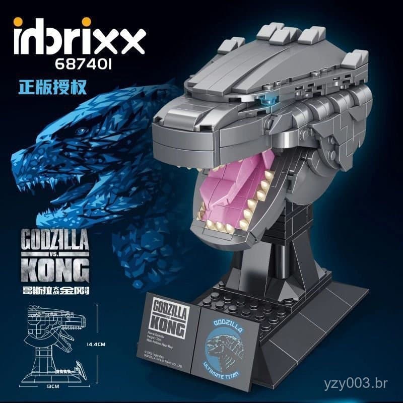 Compatível com Blocos de Montar Lego, Escultura de Cabeça de Godzilla e King Kong, Modelo de Dinossauro, Montagem Educac