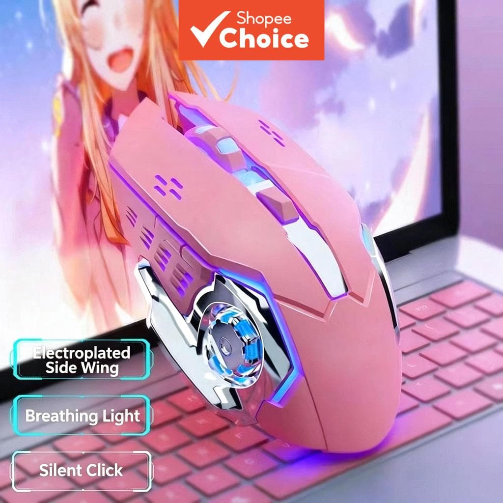 Mouse Gamer Sem Fio, Mouse Recarregável para Computador, Mouse Ergonômico com 3 DPI Ajustáveis, 6 Botões Silenciosos,