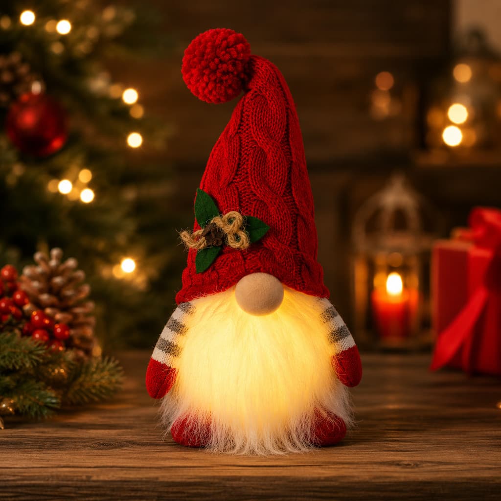 Abajur Papai Noel Escandinavo em Lã – Luminária LED Natalina Pendente para Árvore | Gnomo Decorativo