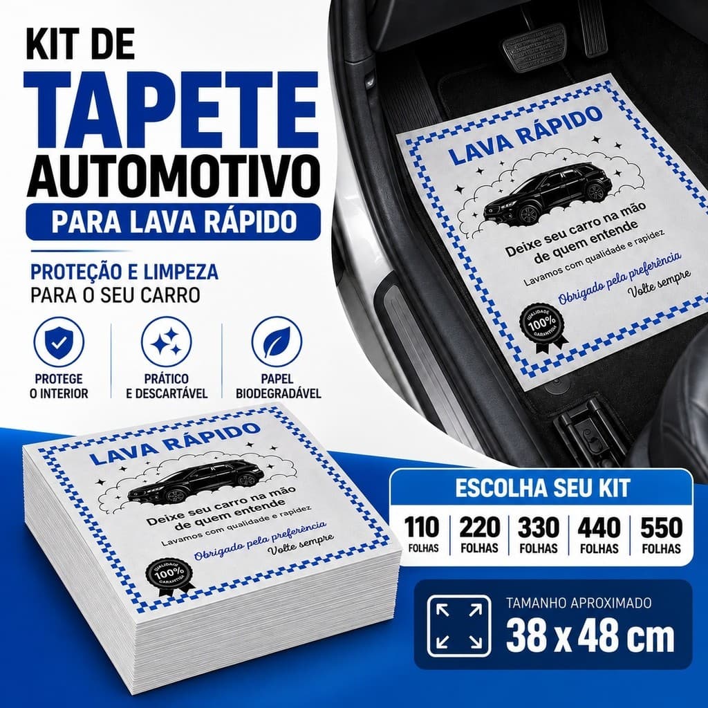 Kit Tapete de Papel Automotivo Lava Rápido 110-220-330-440-550 Folhas Descartável
