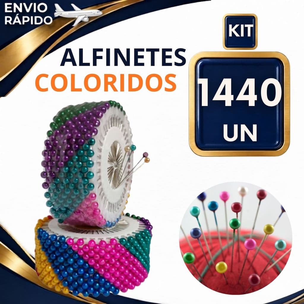 Kit 1440 Alfinetes com Cabeça Bola Colorida Aço Para Costura Tecidos Artesanato Patchwork Premium Utilidades
