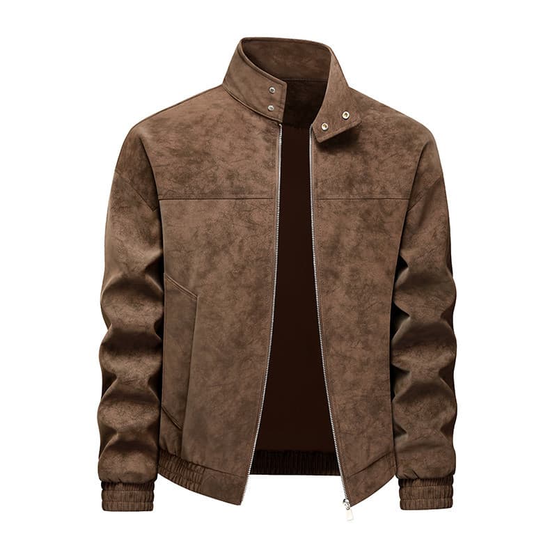 Novo estilo gola alta com zíper jaqueta de couro moda jaqueta masculina cor sólida jaqueta macia masculina Anti-incrusta
