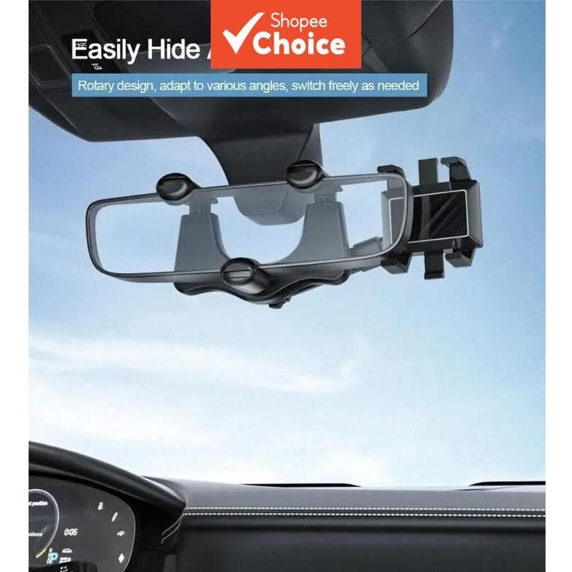 Suporte giratório 360° e retrátil para telefone de carro, compatível com espelhos retrovisores, montagem multifuncional