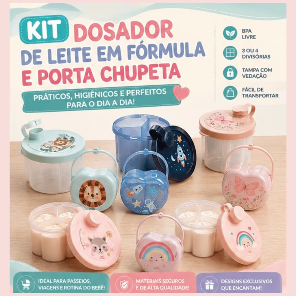 Kit  Dosador de leite em pó e porta chupeta Fórmula bebê Infantil marcadores livre de BPA atóxico