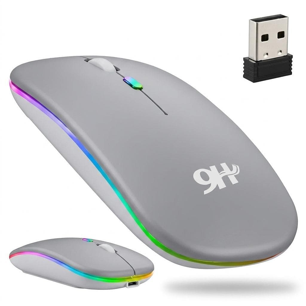 Mouse Sem Fio 9H  com LED Modelo Ergonômico - Toque Silencioso