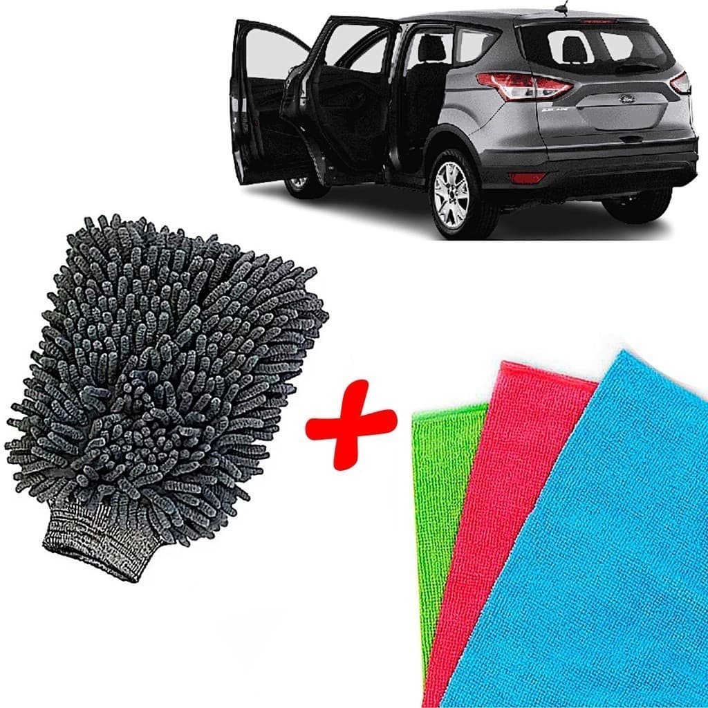 Kit de Lavagem de Carro Luvas de Limpeza de Carro e Motocicleta + 3 Panos Microfibra Toalha Mágica