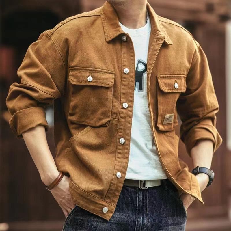 Americano Retro Denim jaqueta masculina outono rua Wear pesado Casual jaqueta masculina na moda rufião bonito ferramenta