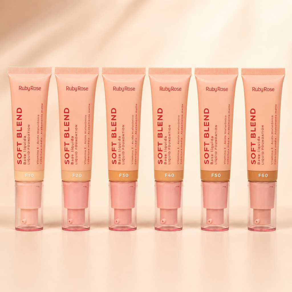 Base Líquida Soft Blend Ruby Rose LINHA ROSA Cobertura Média Acabamento Matte com Ácido Hialurônico Beleza e Maquiagem