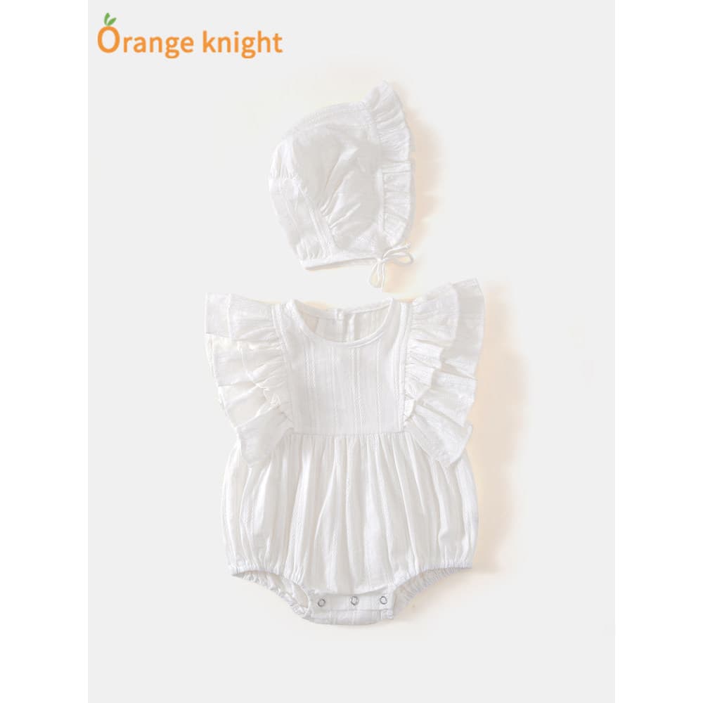 Bebê bebê macacão verão bebê menina fino triângulo macacão lua cheia roupas de princesa cem dias branco palácio chapéu m