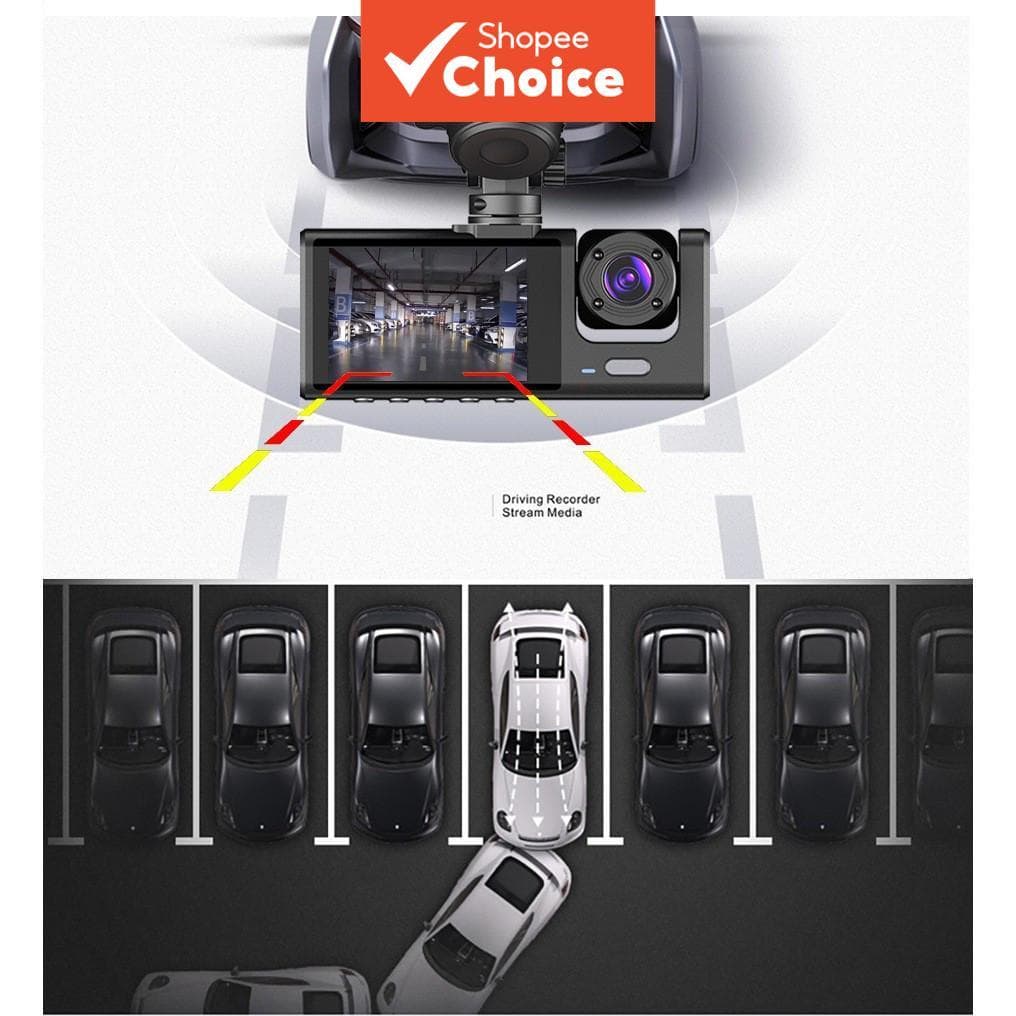 Câmera frontal e traseira para painel de carro com 3 câmeras