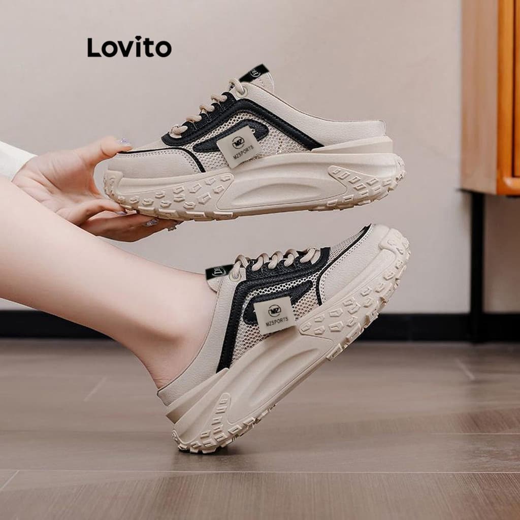 Lovito Casual Tênis Esportivo Respirável da Moda Mueller Half Drag Leve Tendência Tênis Feminino Formal Oficial LFA73235