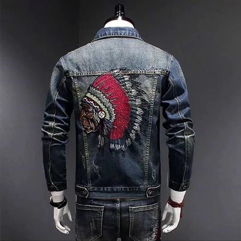 Jaqueta jeans bordada elegante, jaqueta masculina slim-fit com elasticidade, jaqueta de motociclista para a primavera, r