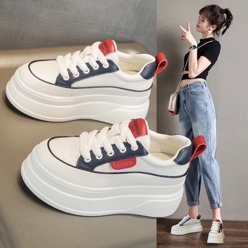 Mulheres Cor Bloco Plataforma Tênis Casual Rendas Até Sapatos De Fundo Grosso Confortável Moda Elevador Calçado Para Sen