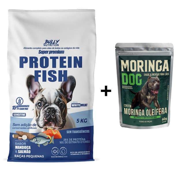 Ração Fish Protein para Raças Pequenas Bully Nutrition 5kg + Ganhe Moringa Dog 60g