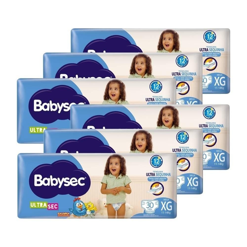 Fralda Descartável Babysec Ultra Mega Galinha Pintadinha Extra Grande - 6 Pacotes com 30 Fraldas - Total 180 Tiras
