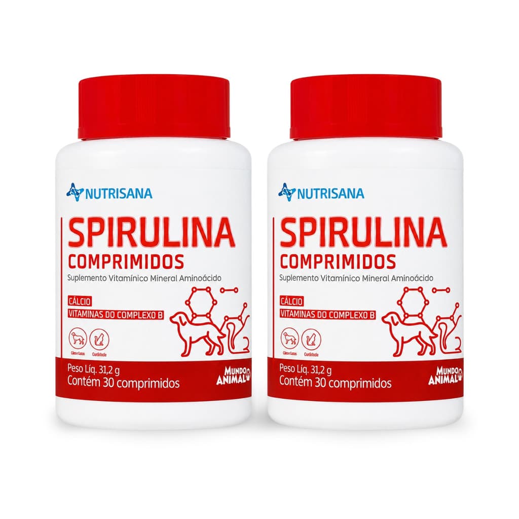 Kit 2 Nutrisana Spirulina Suplemento Vitamina Cão Gato 30 Cp