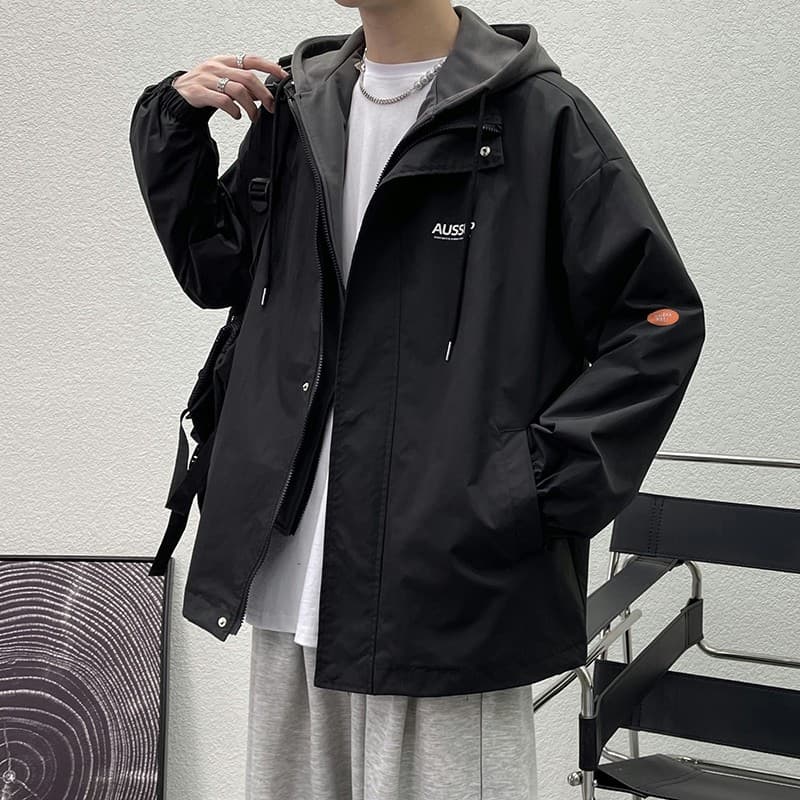 Jaqueta falsa com capuz masculina de duas peças 2026 outono novo estilo estilo Hong Kong jaqueta de rua masculina jaquet