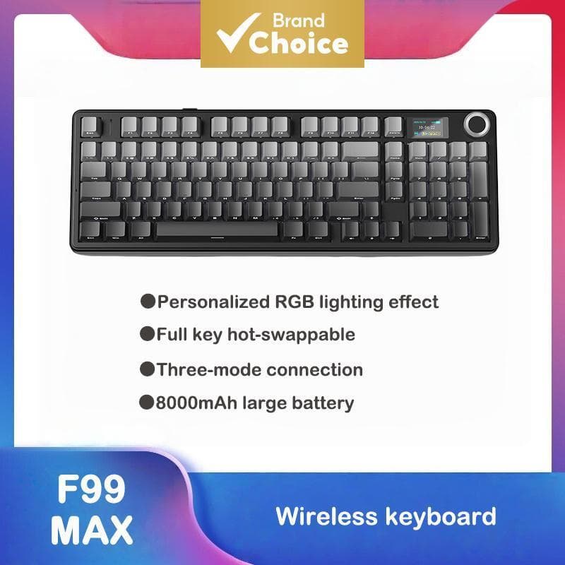 Teclado para jogos mecânico AULA F99 MAX Tri-Mode sem fio Bluetooth com troca a quente RGB ergonômico com teclado