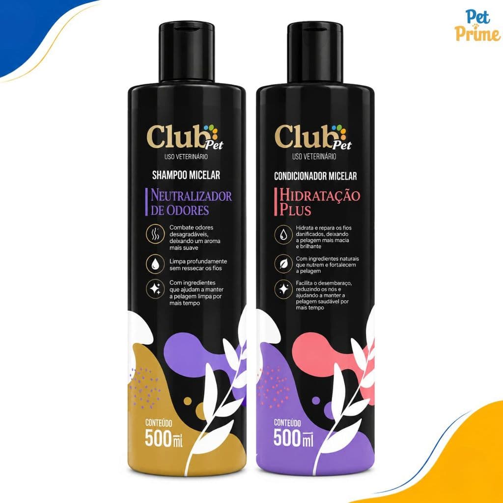 Kit Shampoo Micelar para Cães e Gatos 500ml + Condicionador Grátis Club Pet