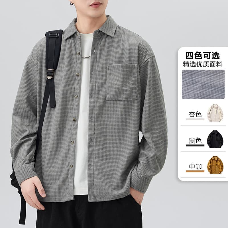 Jaqueta de veludo pesado masculina jaqueta camisa gola falsa jaqueta de duas peças masculina juventude estilo Hong Kong 