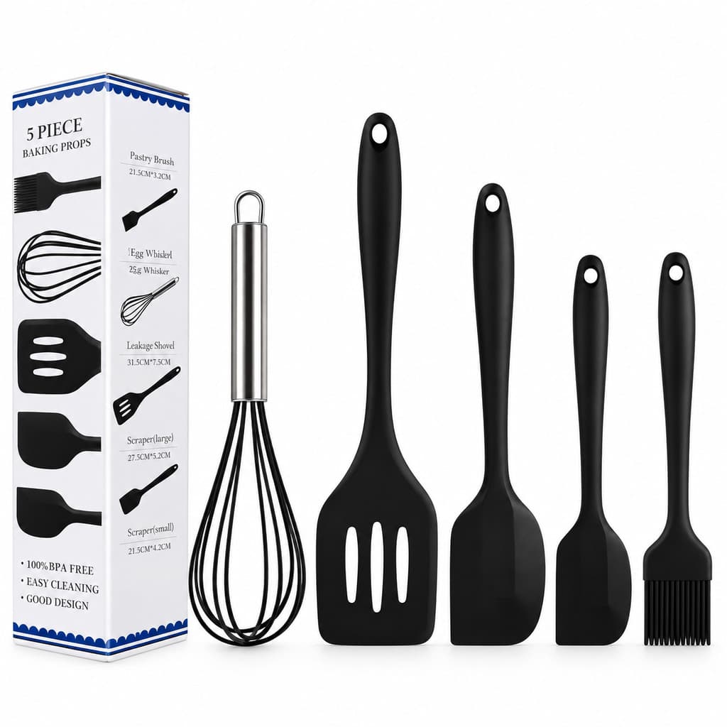 Conjunto Culinário De Silicone Confeitaria 5 Peças Fue Espátula Vazada Raspando