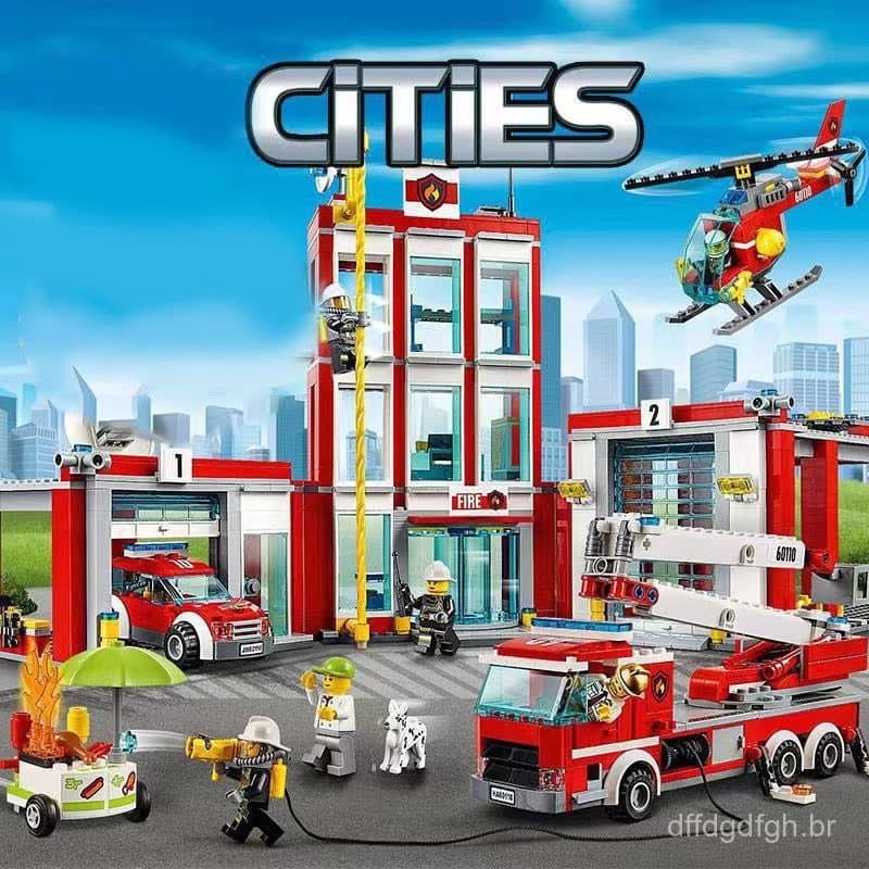 1068 peças de blocos de construção Lego, série cidade, camião de bombeiros para montar, conjunto educativo para meninos.