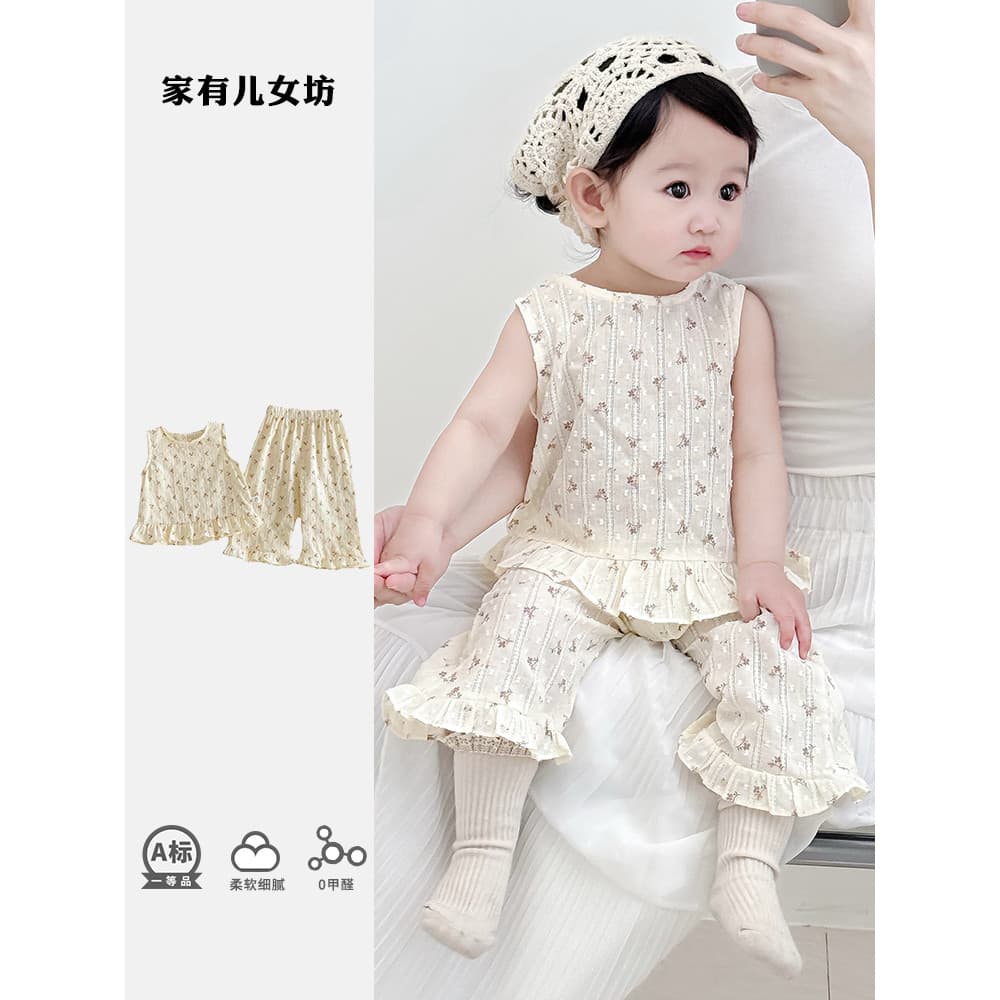 Roupas de bebê roupas de bebê verão estilo fino bebê menina manga curta divisão terno de um ano de idade menina passeio 