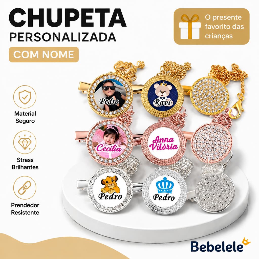 Clipe para Chupeta de Bebê, Suporte para Chupeta (pode ser personalizado com o nome e fotos do bebê) 0WJD HM2H