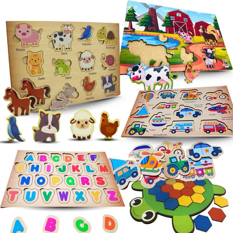 Brinquedo Educativo Quebra Cabeça Encaixe Educativo Animais Autismo Mdf Lúdico