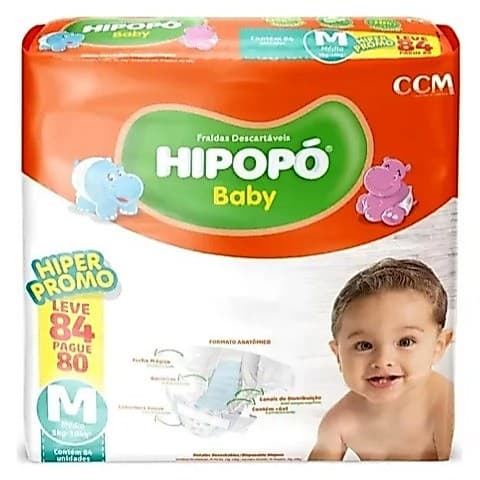 Fralda descartável Hipopó Hiper M 84 unidades Hiper Pacote promocional Bebê