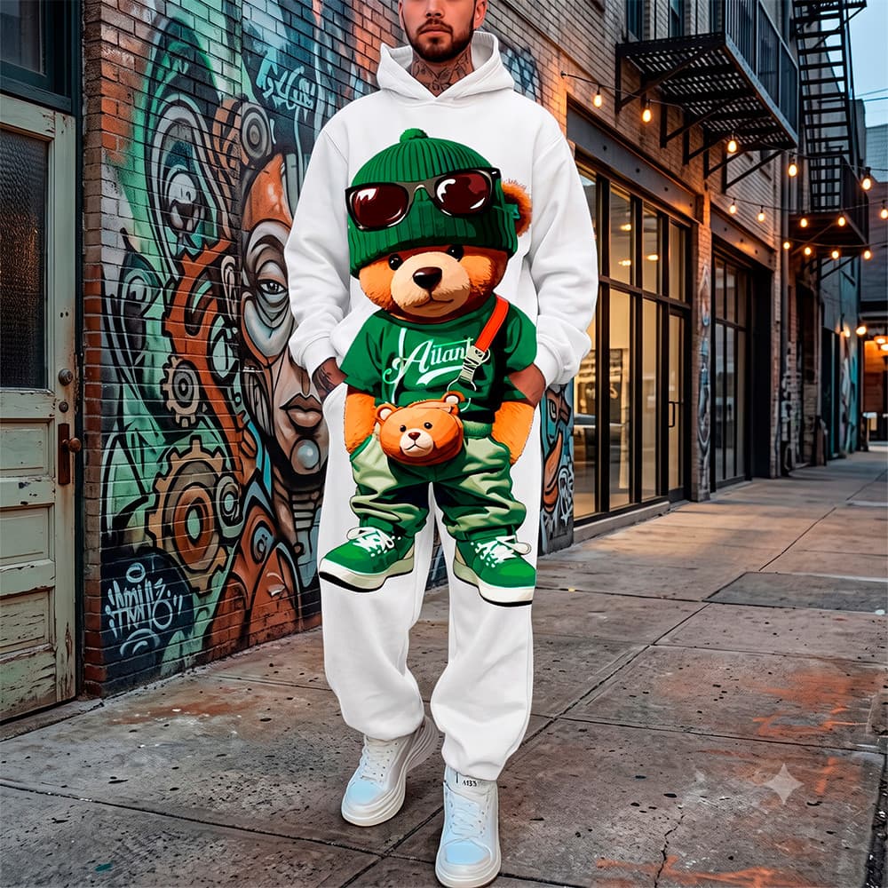 Conjunto  Moletom Canguru Calça Moletom Urso Estiloso Sofisticado Kit Duas Peças 100% Algodão