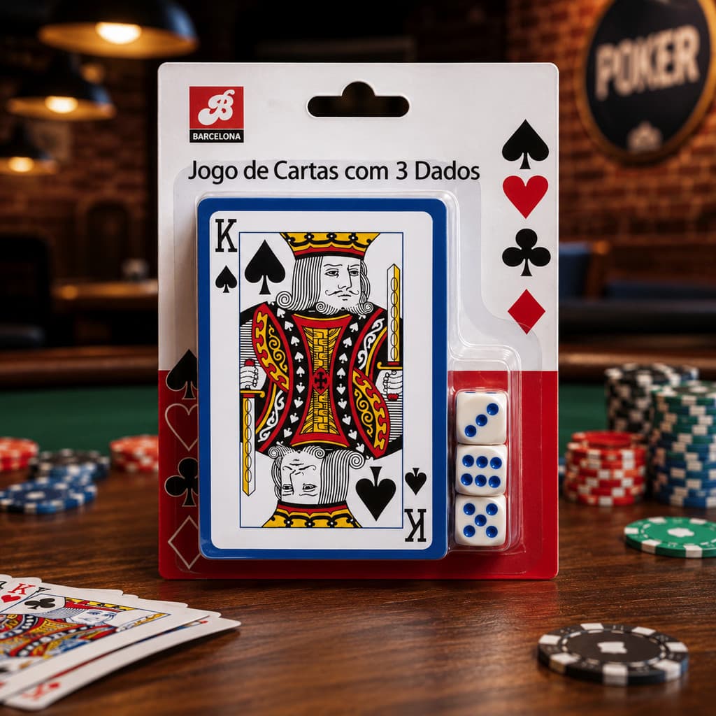 Jogo de Baralho kit 54 Cartas de Plástico + 3 Dados Para Jogar com amigos , Família Diversão garantida Promoção