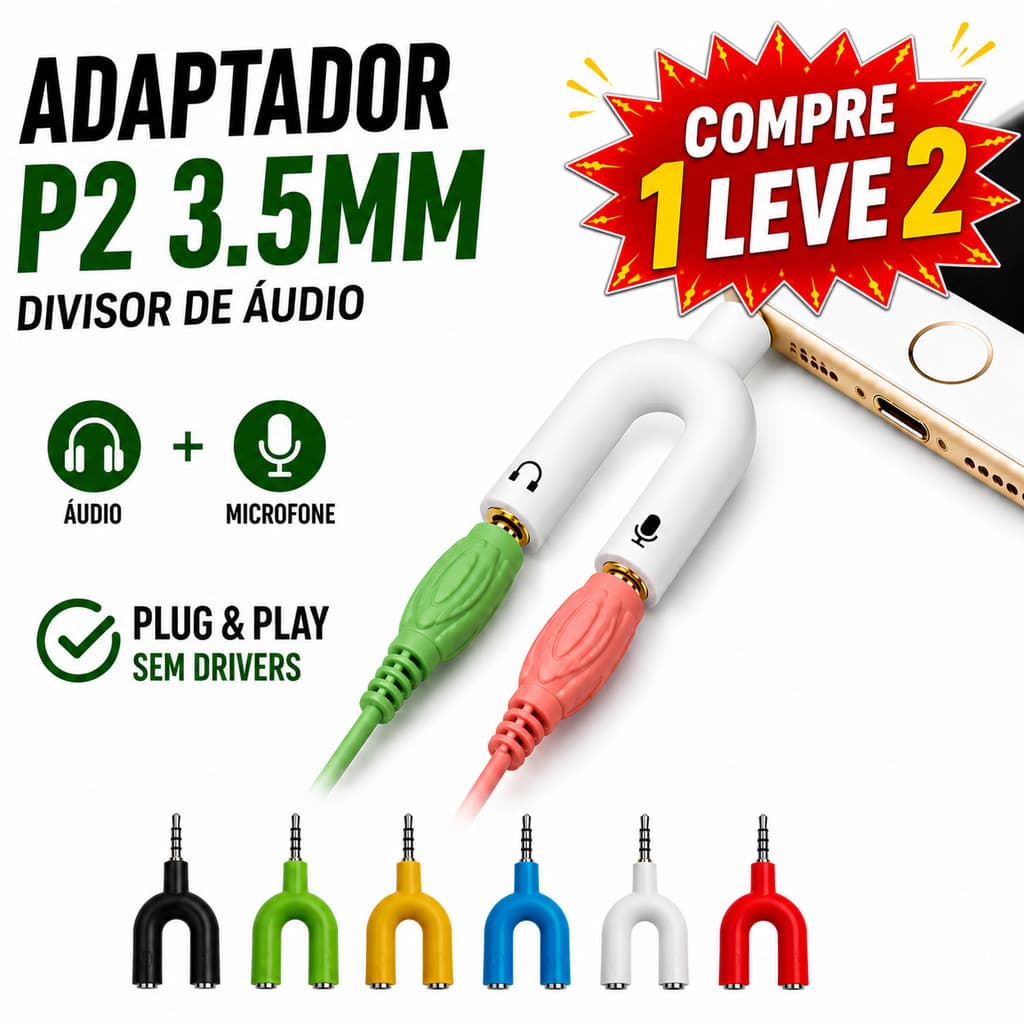 Compre 1 Leve 2！Adaptador Splitter P3 para P2 | Áudio + Microfone gamer FoneHeadset| PC Xbox PS4 Notebook