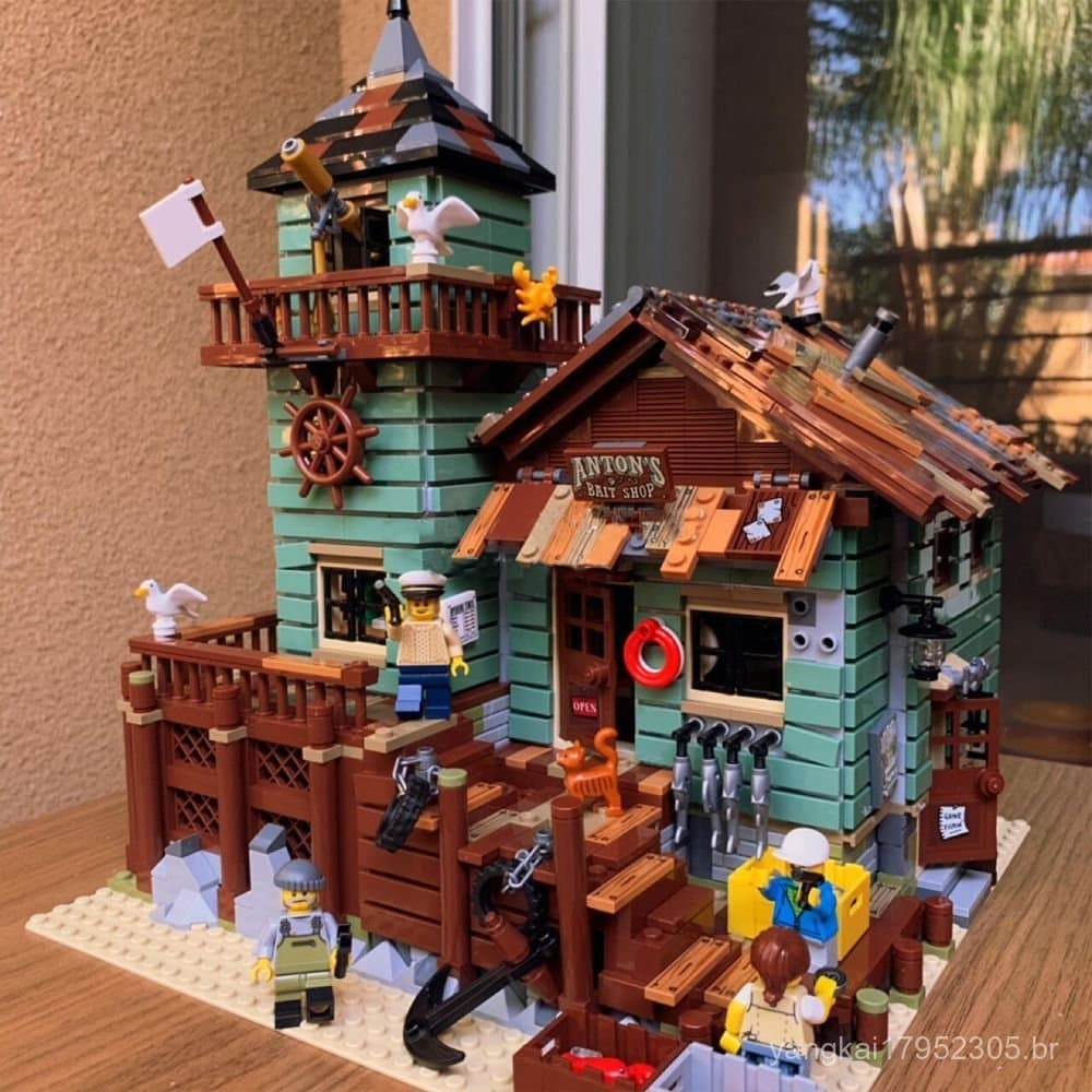 Blocos de Montar Cabana de Pescador na Praia Compatíveis com Lego, Série Street View, Modelo de Brinquedo de Montar, Que