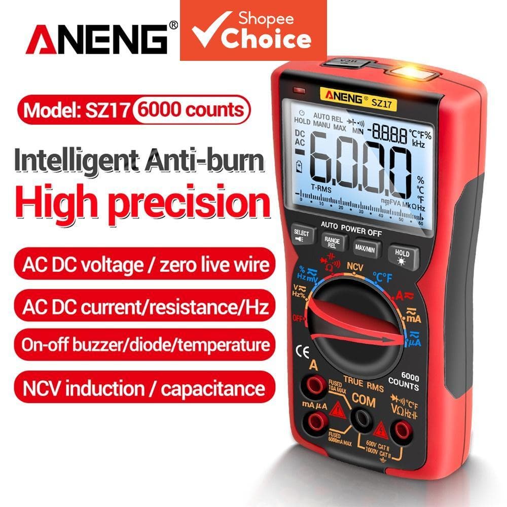 ANENG SZ17 Multímetro Digital 6000 Profissional True RMS Testador Analógico Multímetro DIY Transistor Capacitor NCV