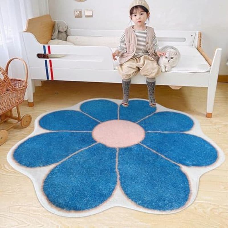 Poowe Tapetes Redondos Macios Em Formato De Flor Para Sala De Estar Tapete De Quarto De Meninas Interno Antiderrapante C