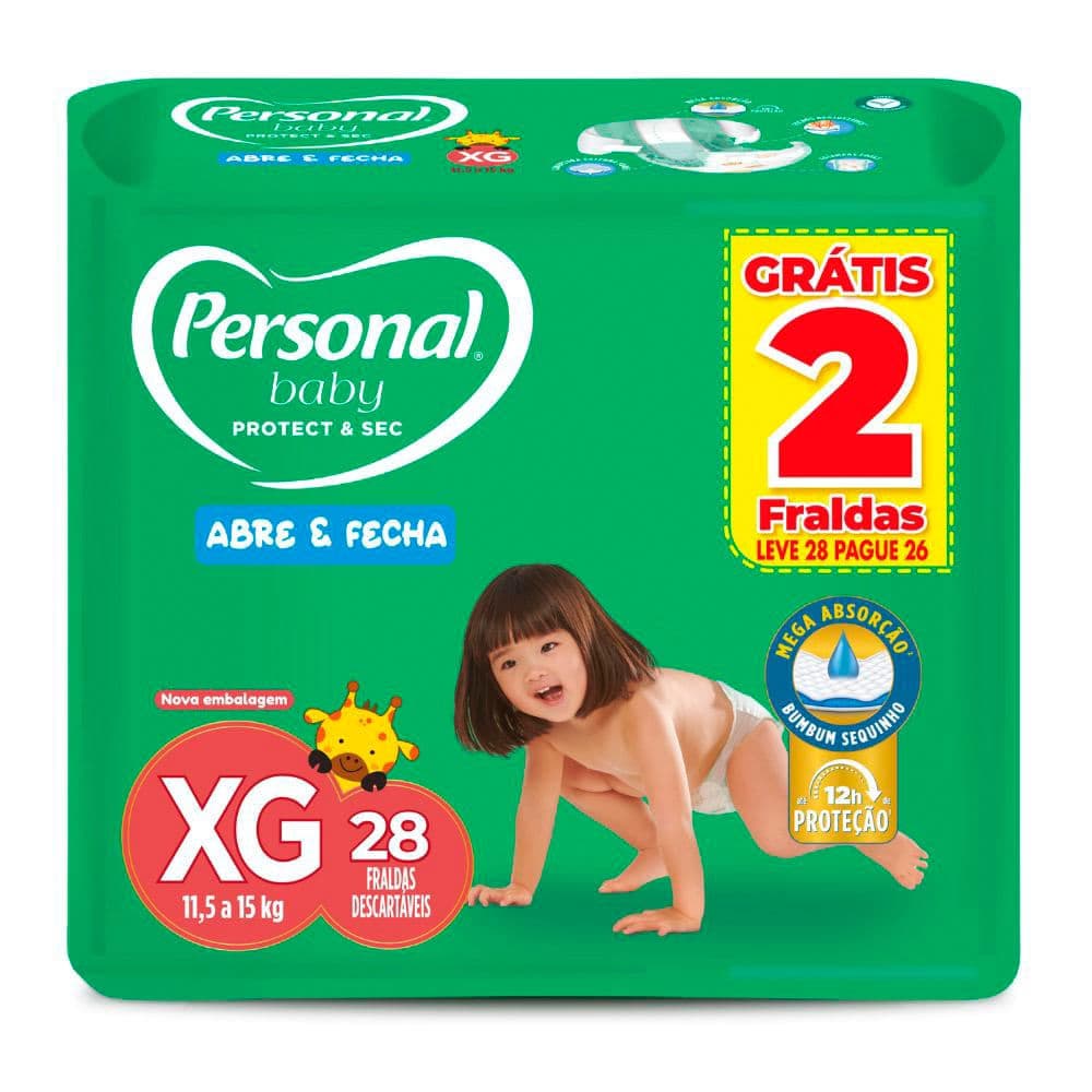 Fralda Personal Baby Protect & Sec Tamanho XG Leve 28 Pague 26 Fraldas Descartáveis