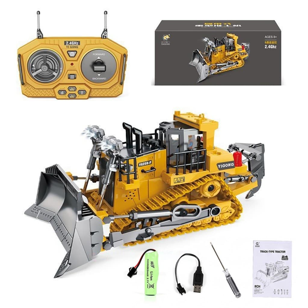 Carrinho de Controle Remoto Trator de Esteira - Ligas de Alumínio - 9 Canais 2.4GHz -  - Brinquedo de Engenheiro