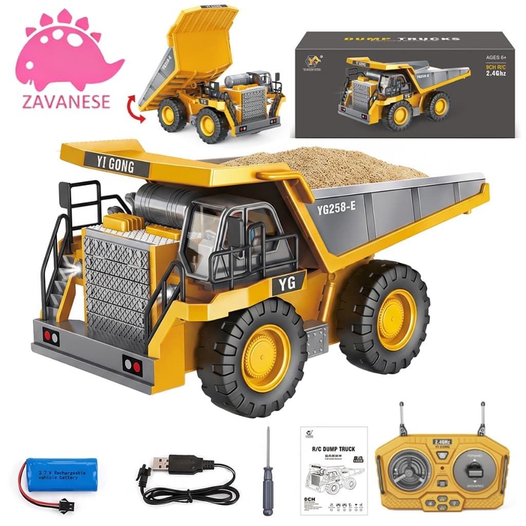 Carrinho de Controle Remoto Caminhão Basculante - YG258-E - 9 Canais 2.4GHz  - Brinquedo de Construção