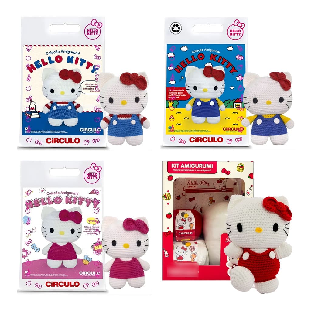 Kit 4 Hello Kitty Amigurumi Looks para Crochê Círculo