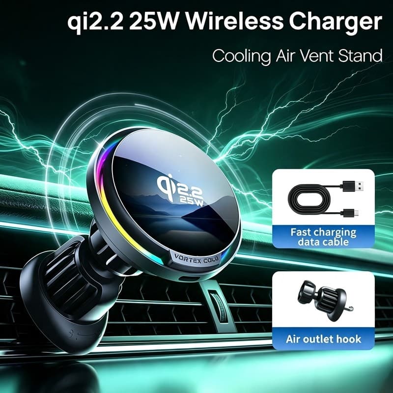 Suporte Magnético De Telefone Para Carro 25w Qi2 2 Ventilação De Ar Carregamento Rápido Sem Fio Viagem Na Estrada