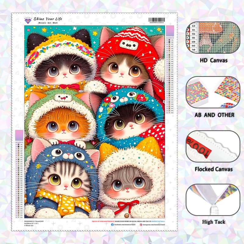 [PL Diamantes AB Atualizados + Tecido Flocado] Gato Empilhado animal Gatinho Pintura De Diamante 5D DIY Artesanato Mosai