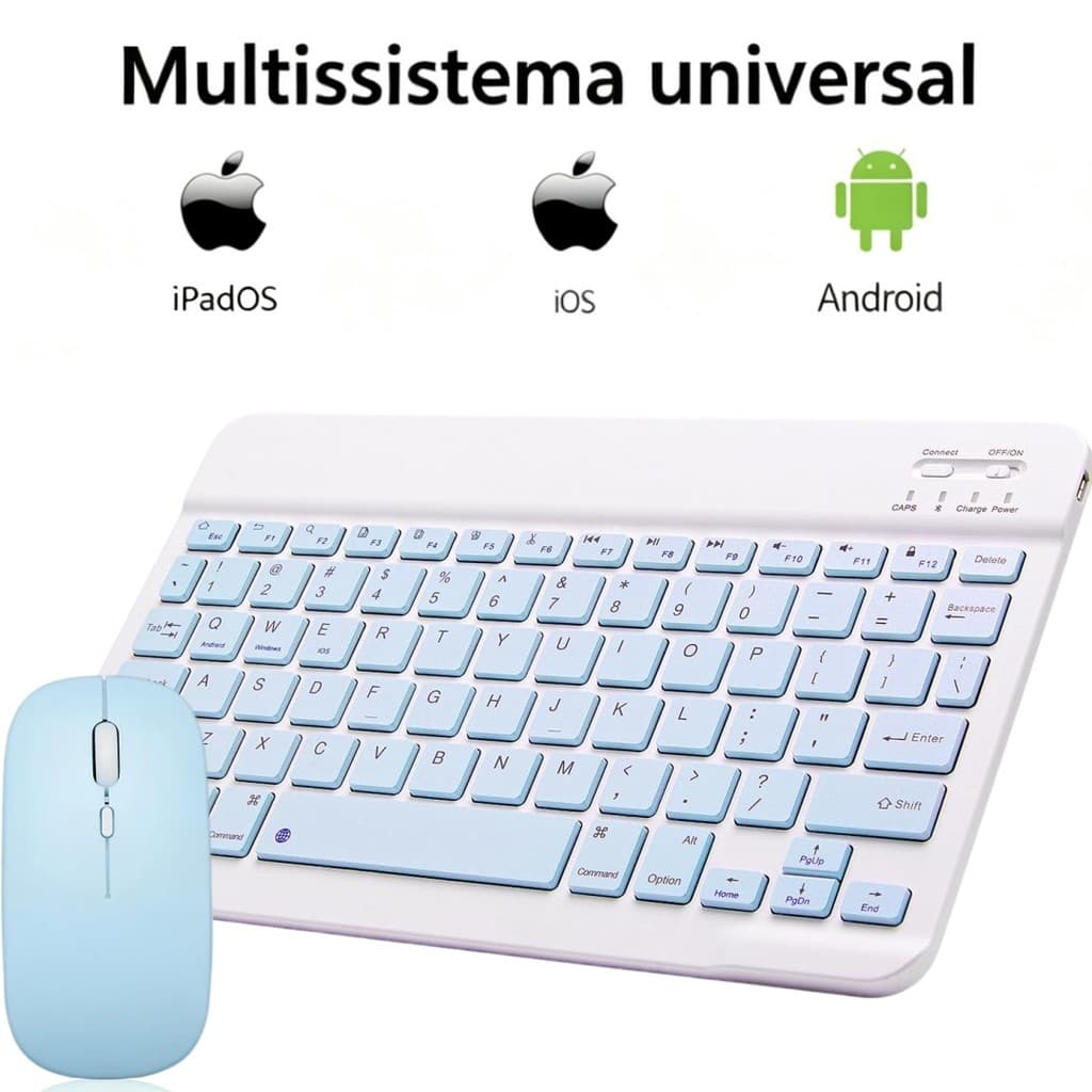Conjunto de teclado e mouse óptico sem fio, compatível com iPad, smartphones e diversos dispositivos portáteis