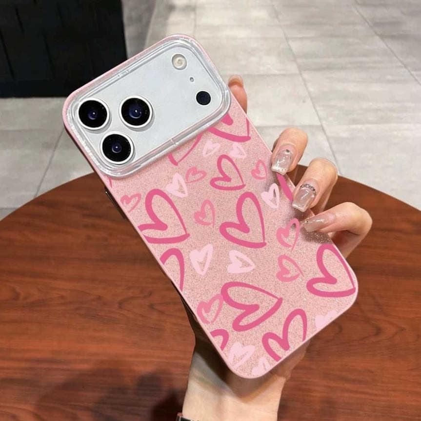 Capinha Para iPhone 18 17 Air 16 15 14 Plus 13 12 11 Pro Max  Capa de celular rosa glitter com corações