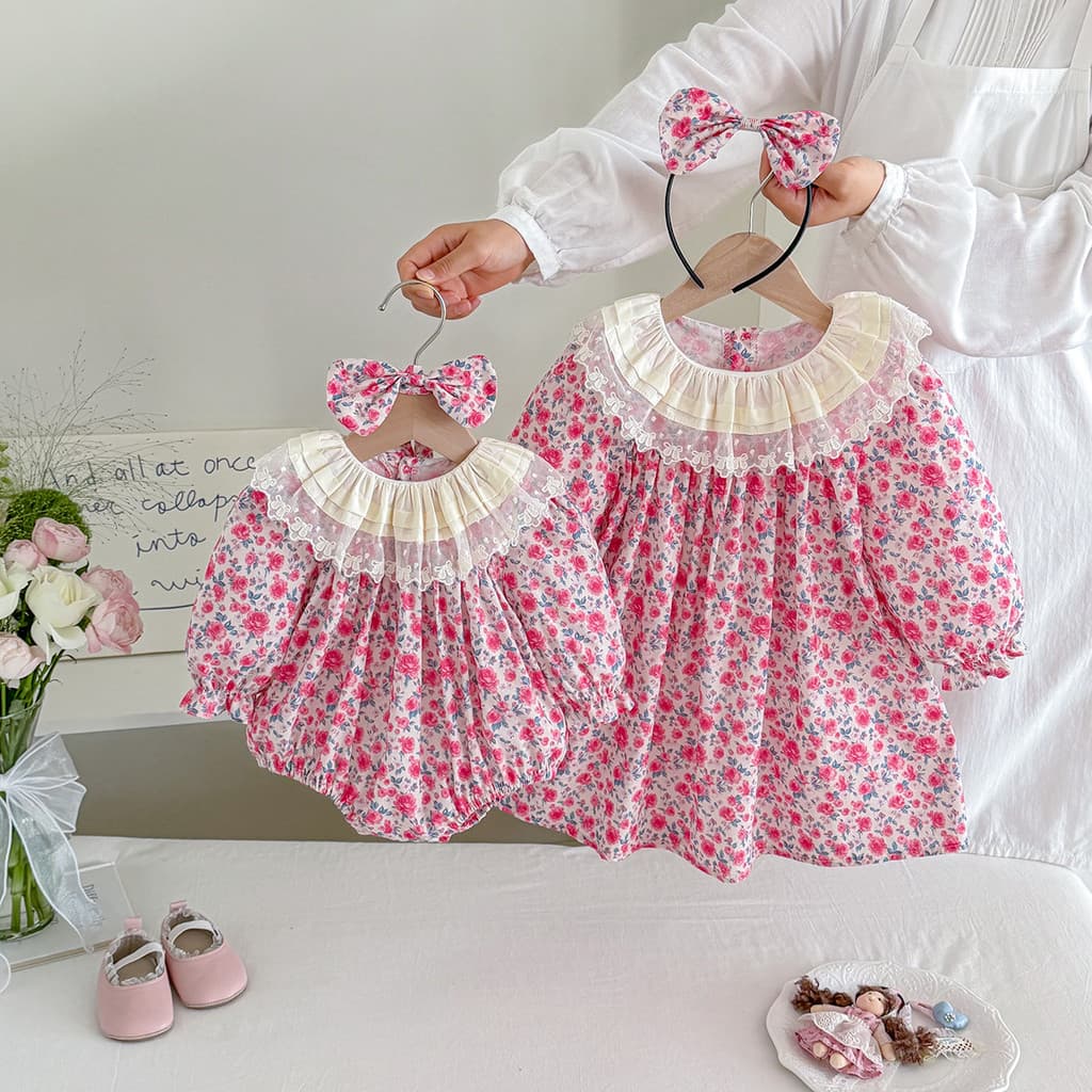 Crianças roupas bebê menina bebê macacão princesa macacão meninas vestido irmãs roupas
