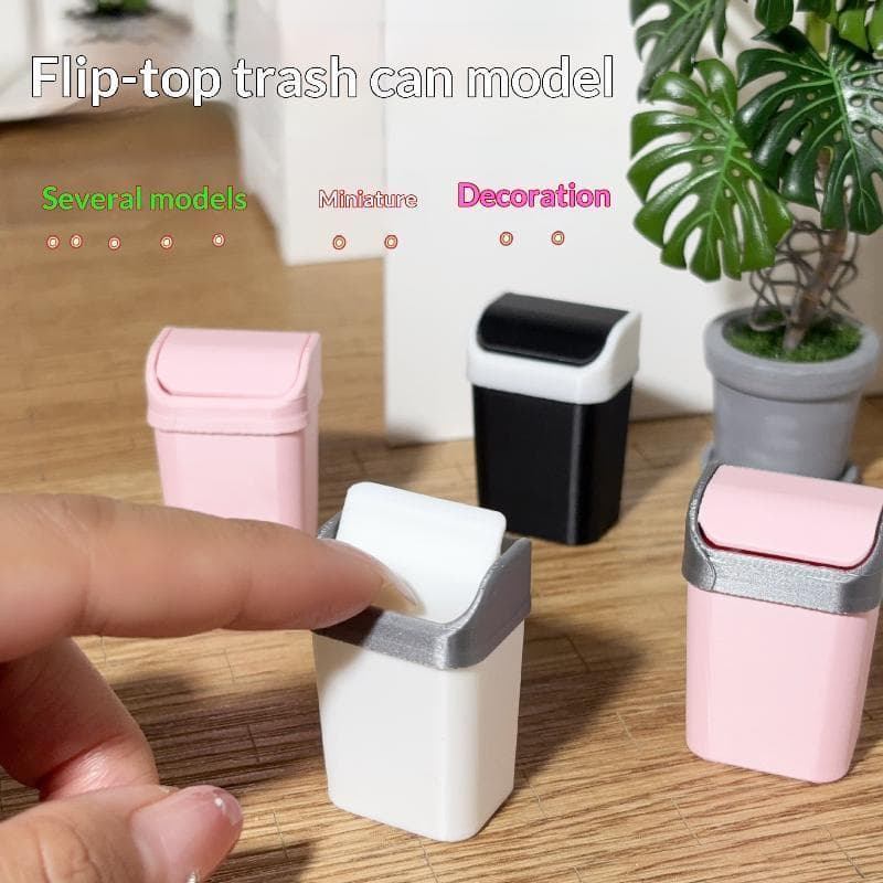 Mini Lata De Lixo Com Tampa Articulada , Ornamento De Casa De Bonecas , Móveis Simulados