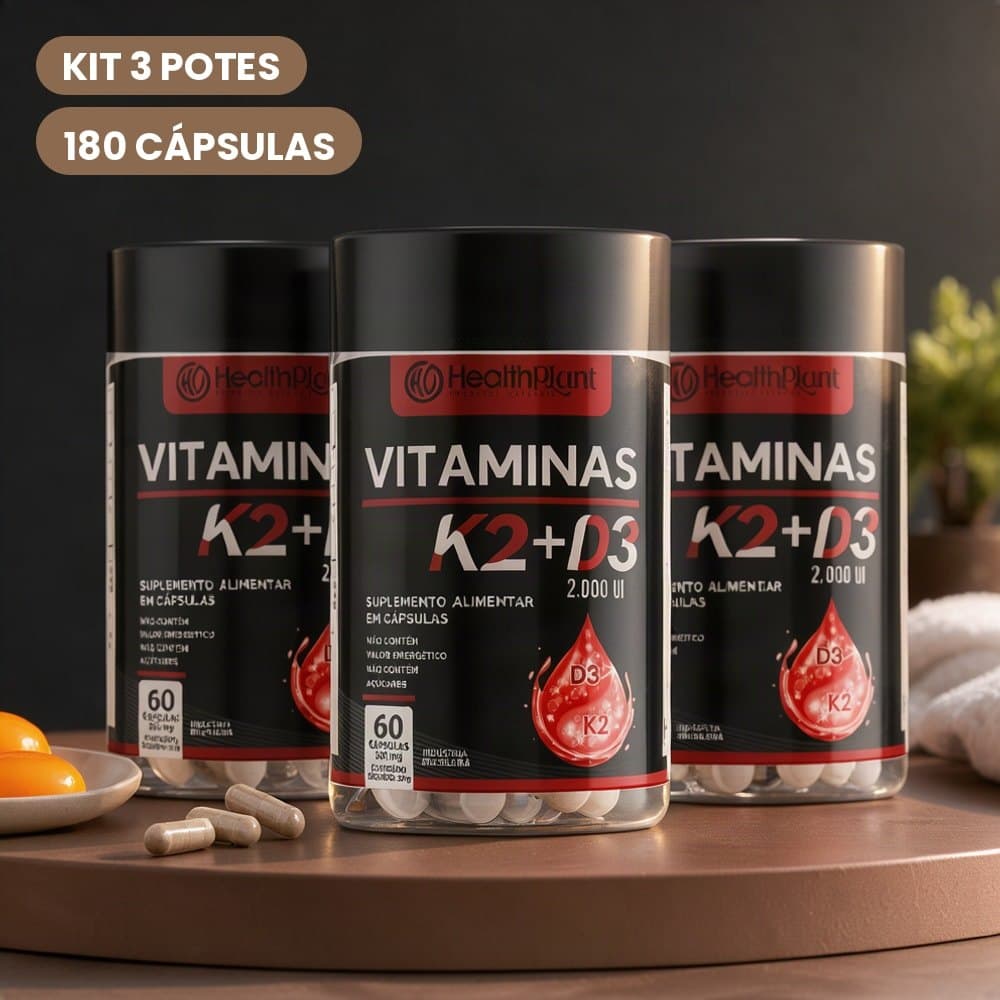 Suplemento Vitamina K2 e Vitamina D3 2000UI 500mg Kit 3 Potes com 180 Cápsulas