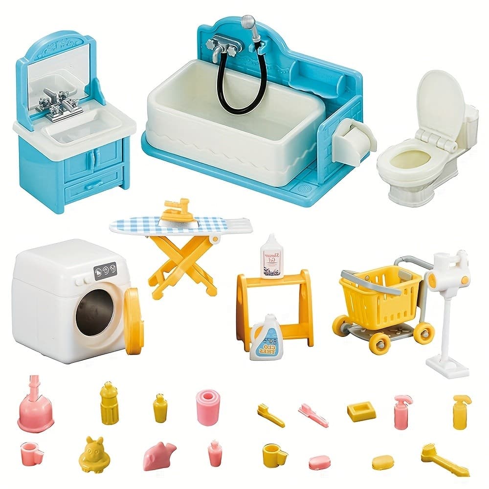 Conjunto De Móveis Para Casa De Brinquedo Em Miniatura Máquina De Lavar Pia De Banheiro Acessórios Sala De Jogos Infanti