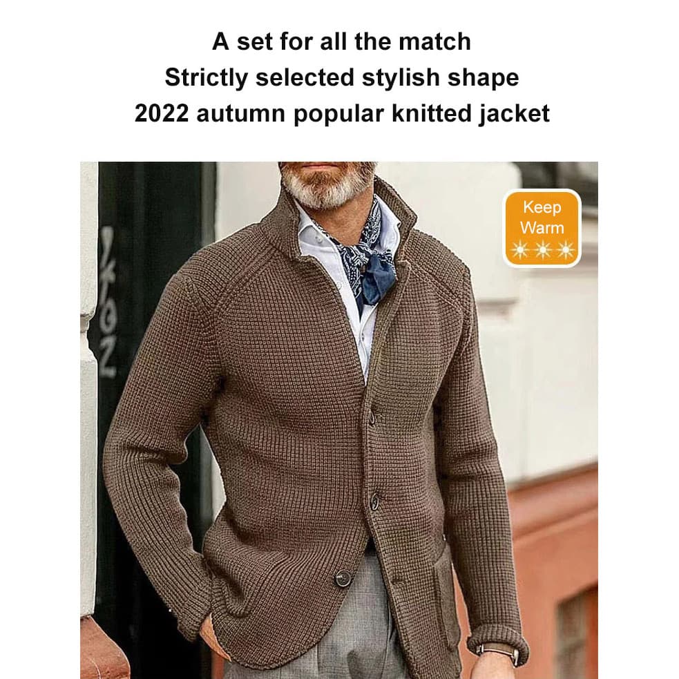 Jaqueta de malha masculina Jaqueta Cardigan de malha masculina Jaqueta tipo gola alta Casaco